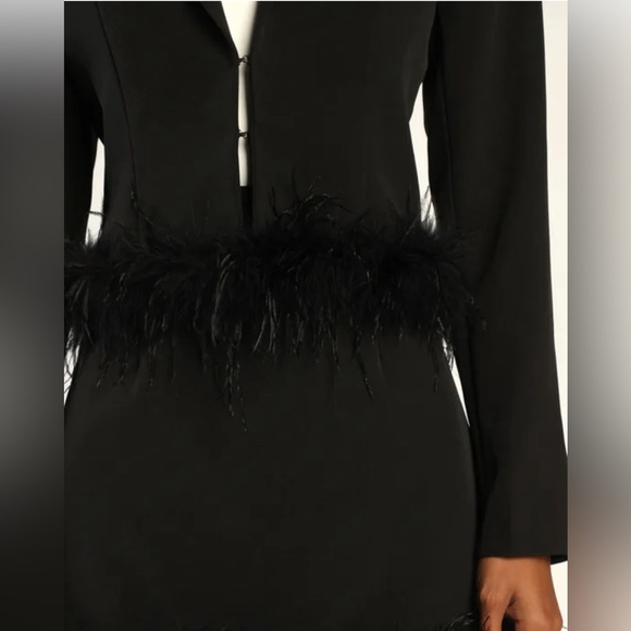 Lulus Celebratory Sweetie Crop Blazer Ostrich Feather Black Large Cocktail Chic - Picture 7 of 13